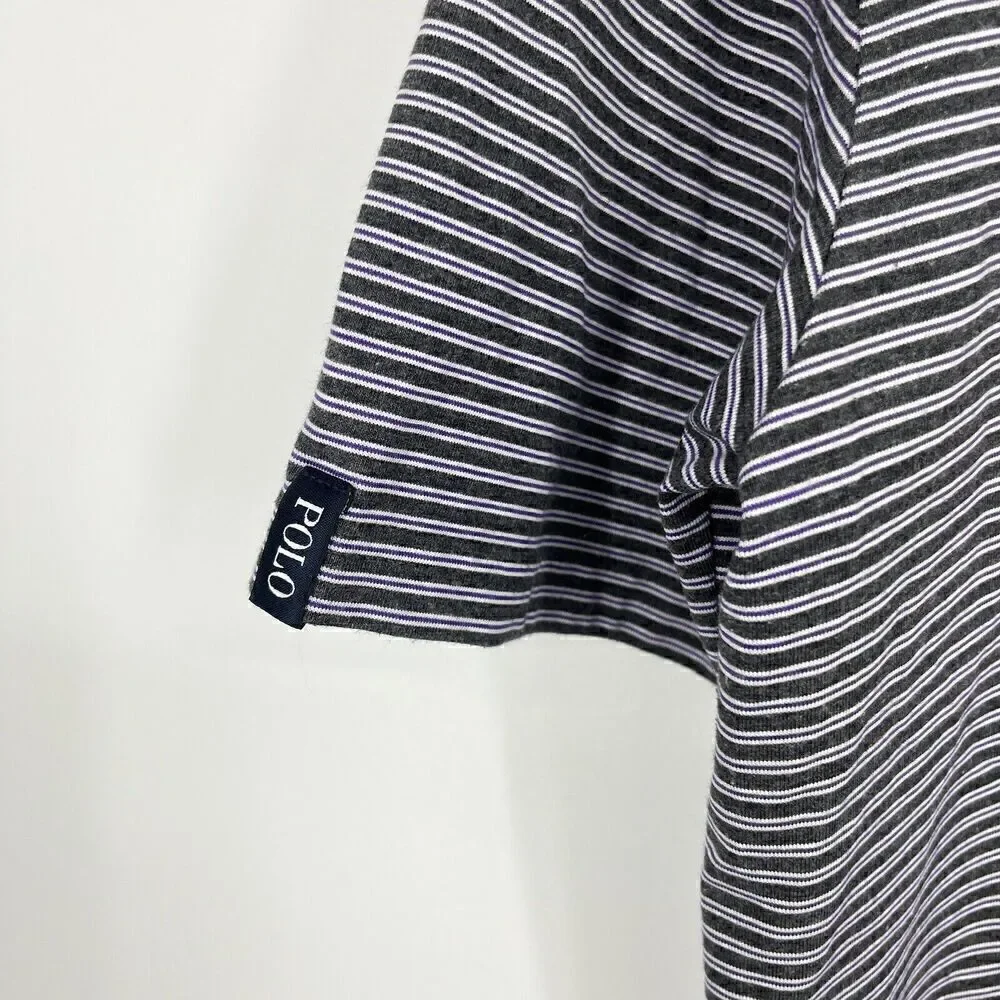 Polo Golf Ralph Lauren Shirt Size Large Mens Purple Gray Stripe Cotton Stretch